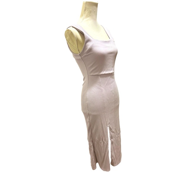 Lulus Lilac Square Neck Ribbed Midi Slit Bodycon Dress - Picture 3 of 6
